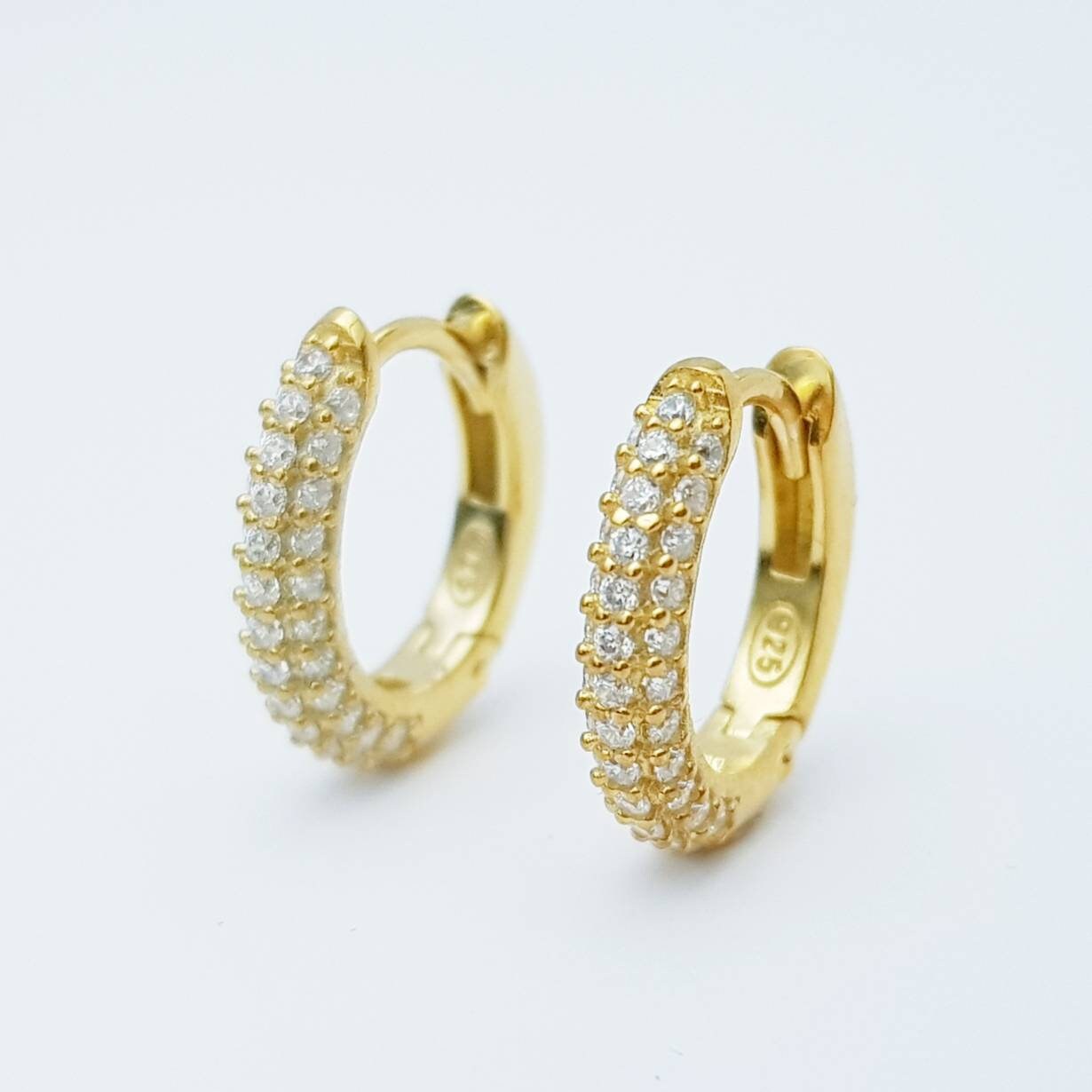 Small hoop earrings, gold huggie earrings, faux diamond huggies, elegant diamond hoop earrings