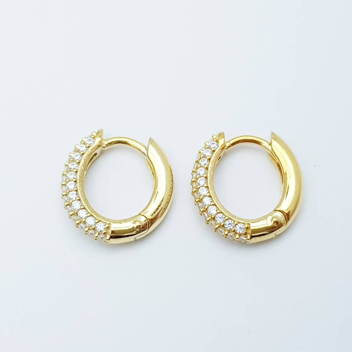 Small hoop earrings, gold huggie earrings, faux diamond huggies, elegant diamond hoop earrings