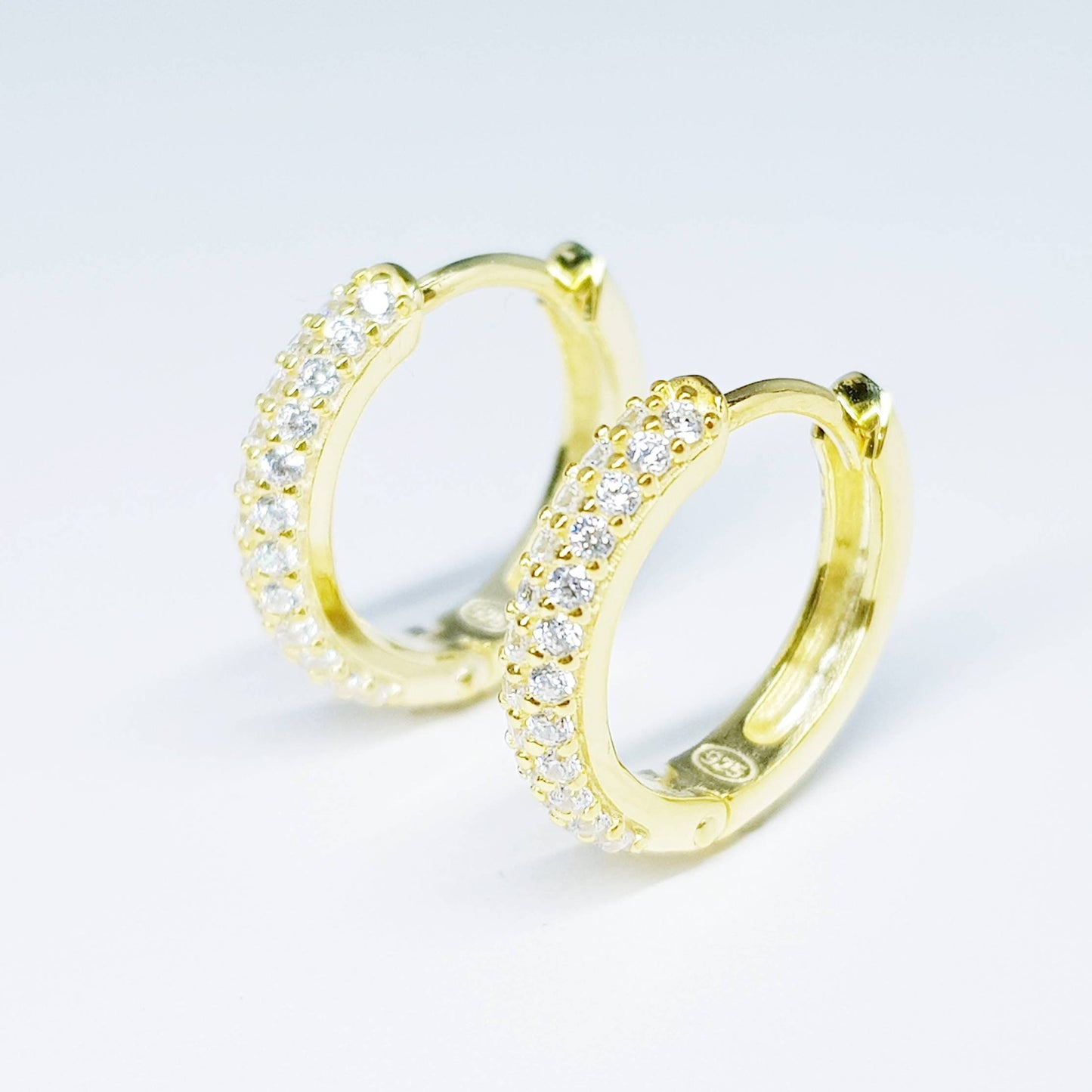 Gold hoop earrings with removable solitaire drop, two earrings in one, faux diamond huggie earrings