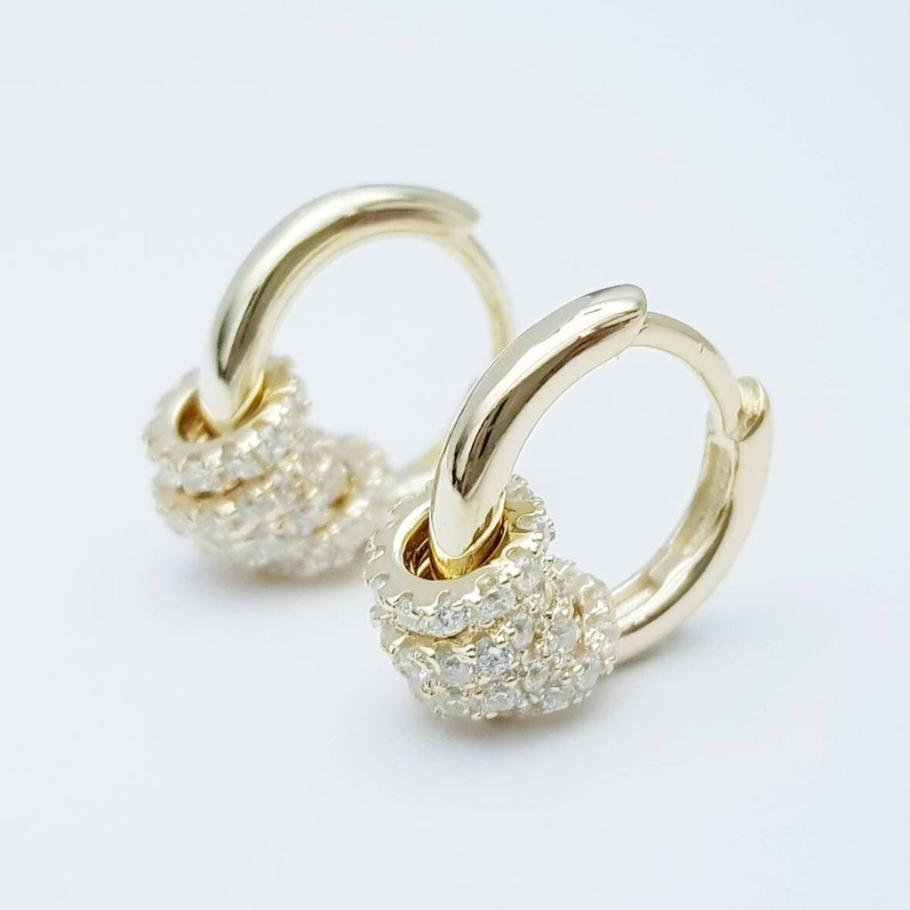 Small plain Gold Filled Hoops with removable cz charms, two earrings in one, mini diamond huggie earrings