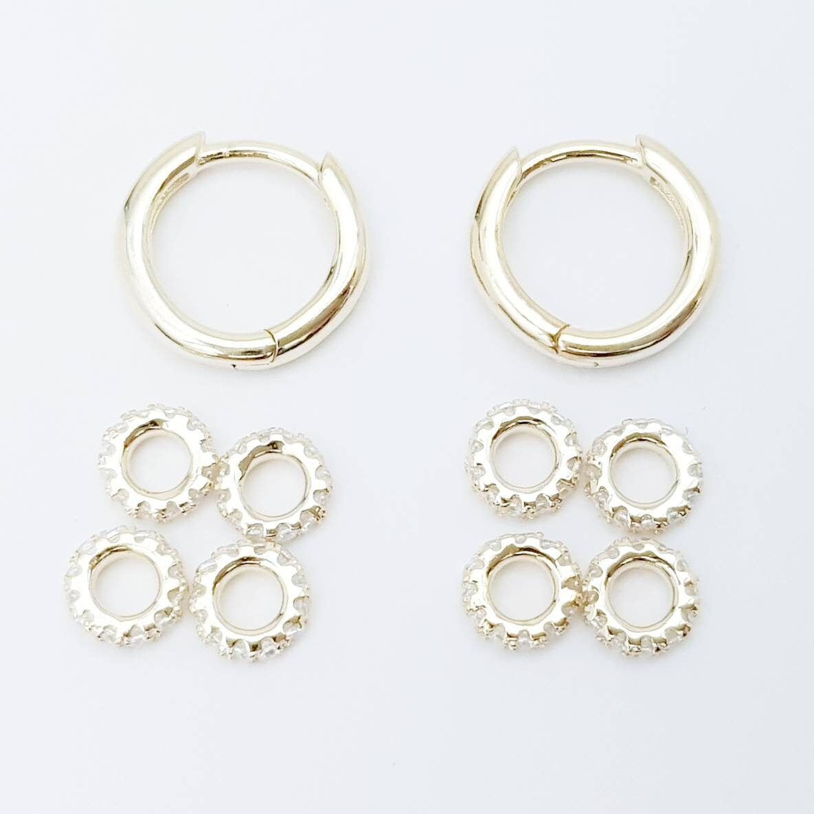 Small plain Gold Filled Hoops with removable cz charms, two earrings in one, mini diamond huggie earrings