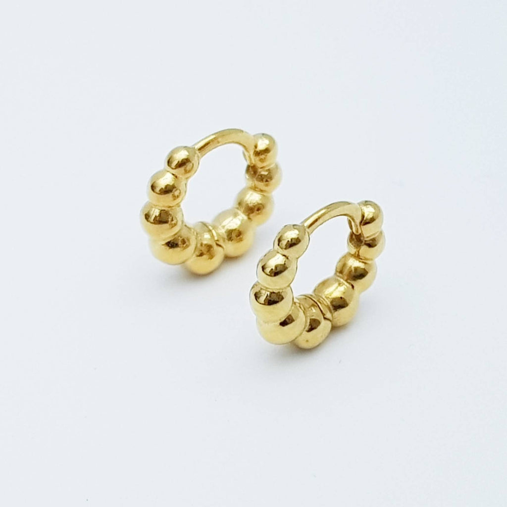 Small plain hoop earrings, beaded huggie earrings, gold plated plain huggies