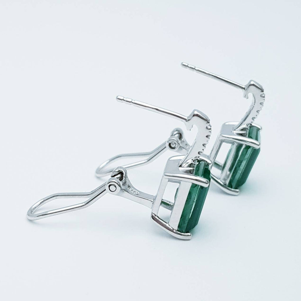 Sterling silver faux emerald leverback earrings, rectangular drop earrings, may bithstone