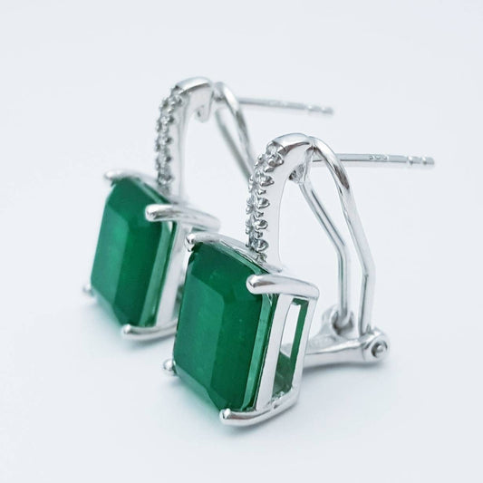 Sterling silver faux emerald leverback earrings, rectangular drop earrings, may bithstone