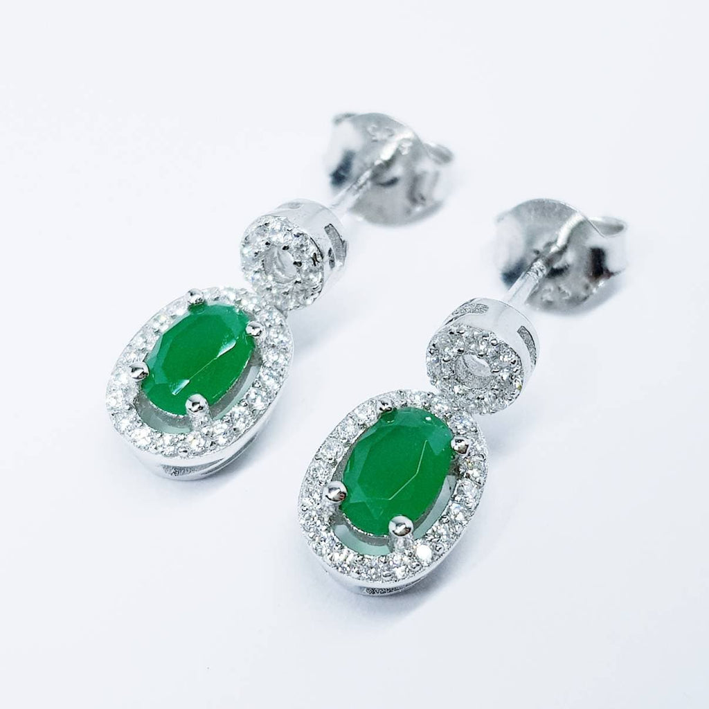 Green earrings, emerald stud earrings, oval emerald vintage earrings, diamond halo earrings, earrings for women, may birthstone studs