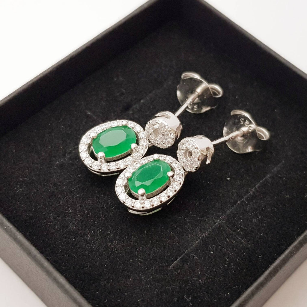 Green earrings, emerald stud earrings, oval emerald vintage earrings, diamond halo earrings, earrings for women, may birthstone studs