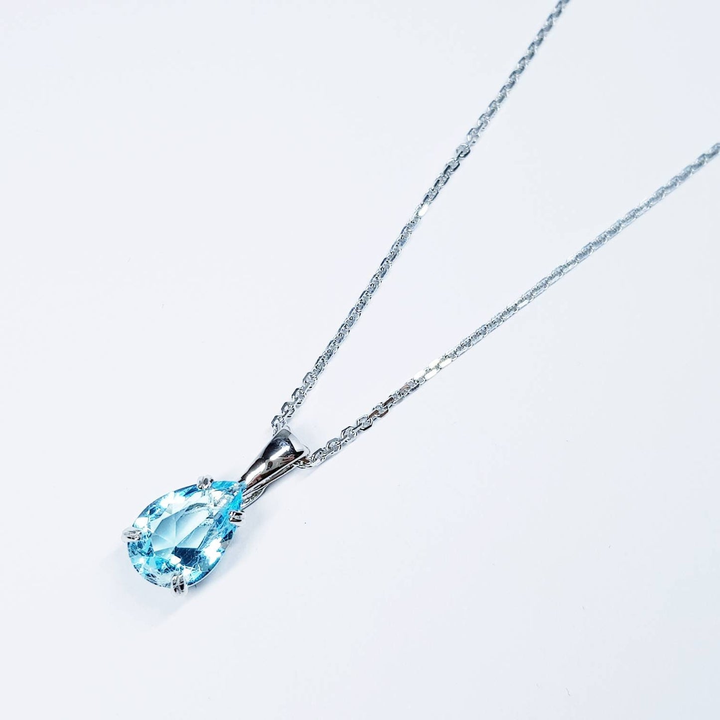 925 silver turquoise blue aquamarine teardrop necklace, single light blue drop pendant