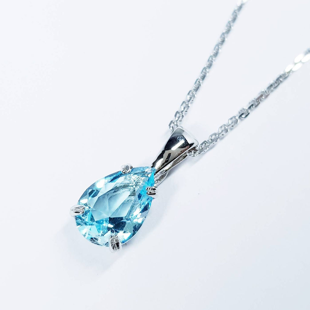 925 silver turquoise blue aquamarine teardrop necklace, single light blue drop pendant