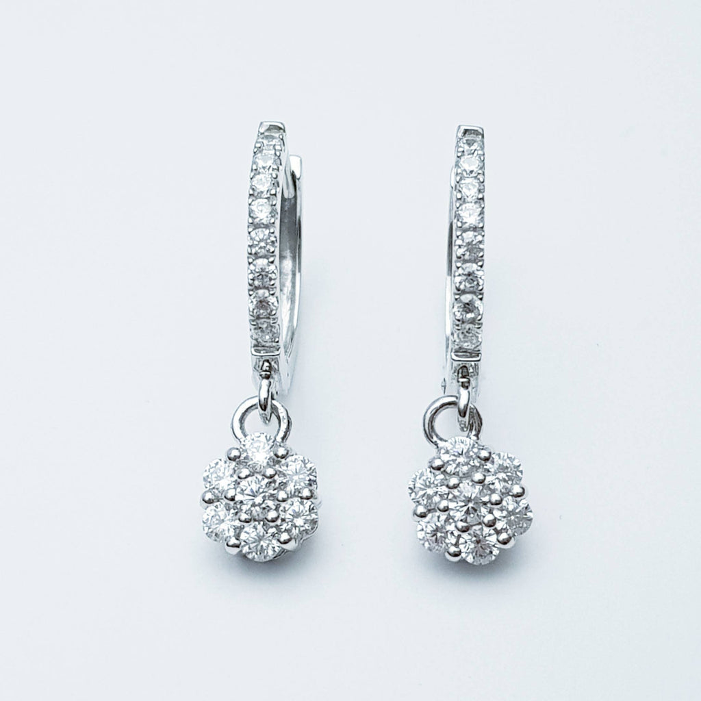 Silver drop and dangle hoop earrings, hoop earrings, classic diamond huggie earrings