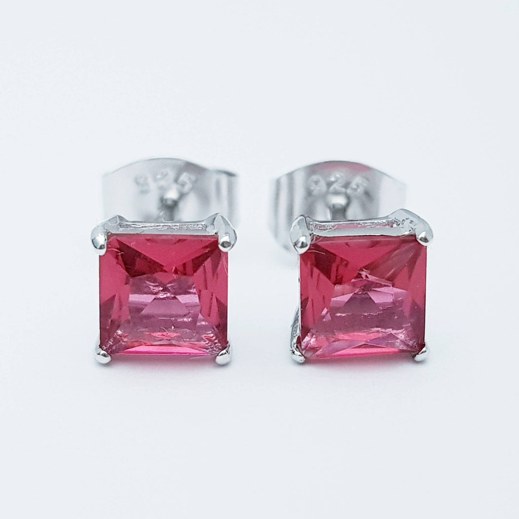 Red earrings, ruby stud earrings, July birthstone, square stud earrings, unisex stud earrings