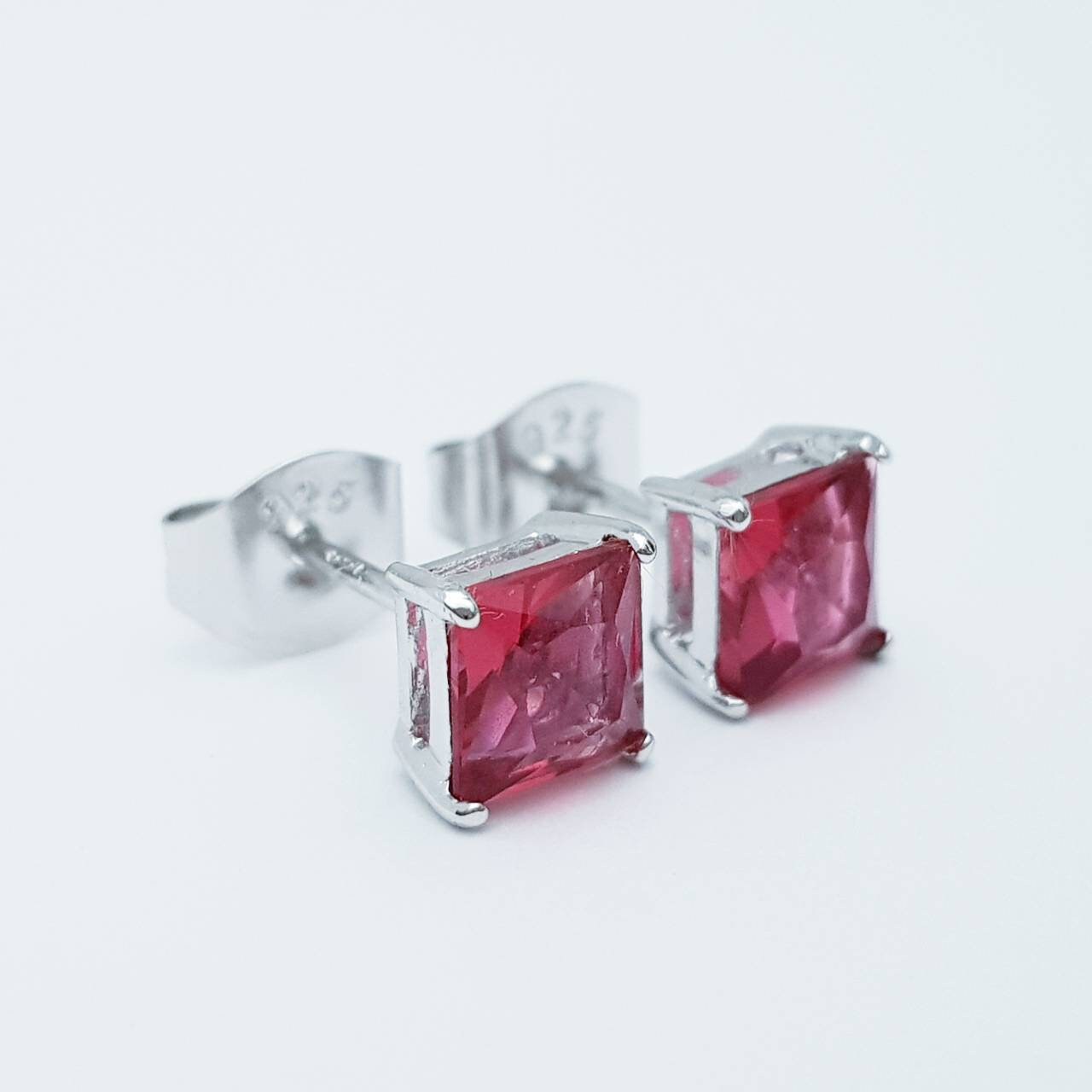 Red earrings, ruby stud earrings, July birthstone, square stud earrings, unisex stud earrings