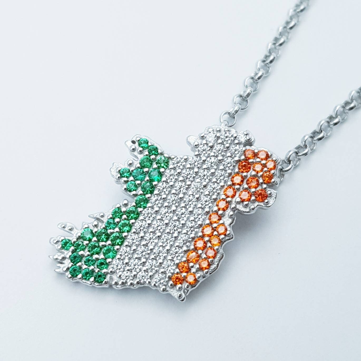 Sterling silver map of Ireland set with the colours of the Irish flag