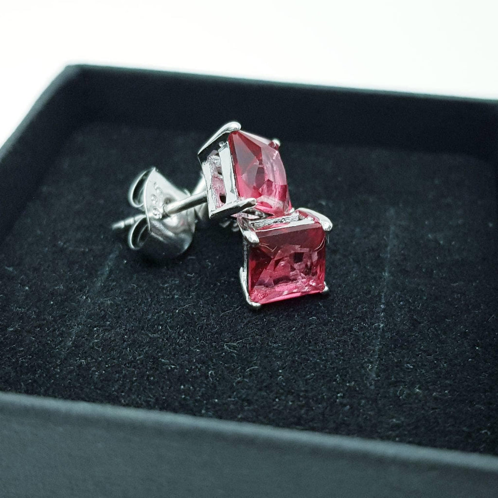 Red earrings, ruby stud earrings, July birthstone, square stud earrings, unisex stud earrings