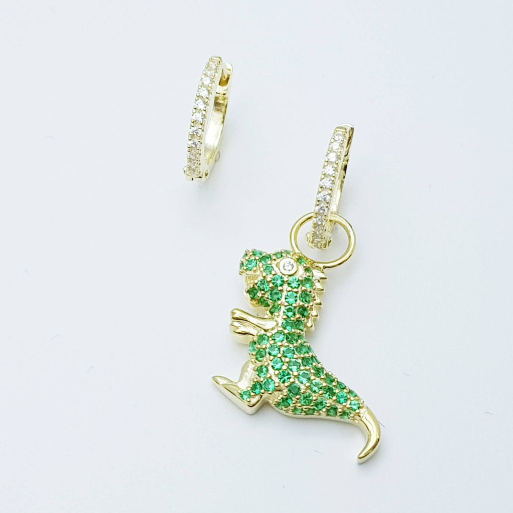 Godzilla gold hoops with removable charm, cute drop earrings, two earrings in one