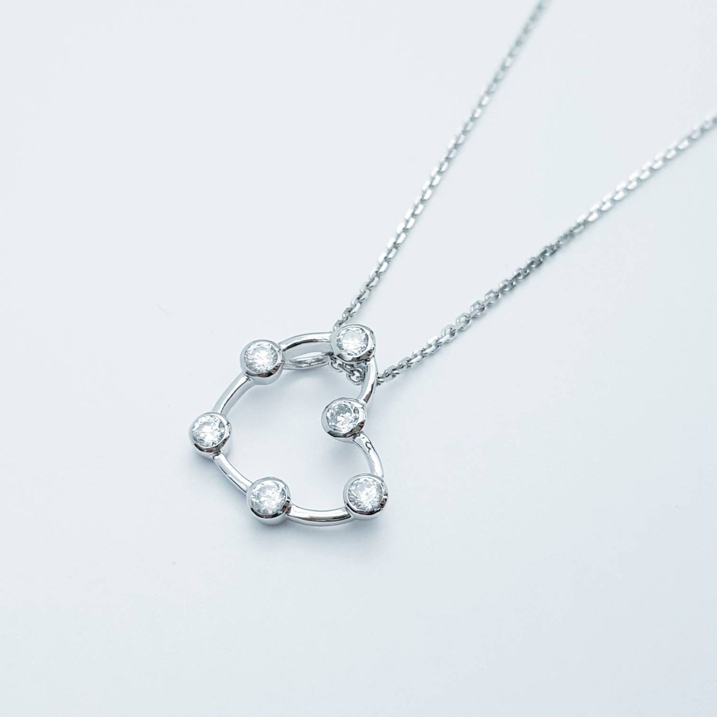 Floating heart necklace set with sparkling faux diamonds, gift for girlfriend