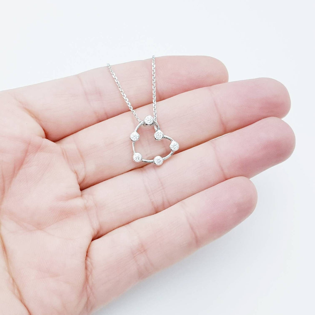 Floating heart necklace set with sparkling faux diamonds, gift for girlfriend