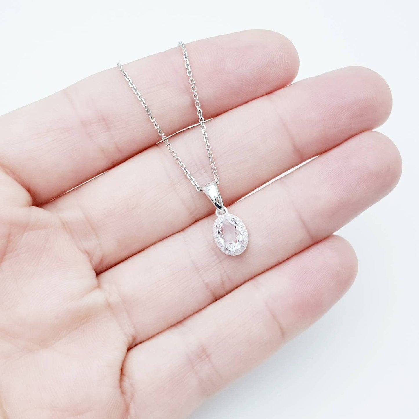 Dainty small pink halo necklace, cute pink pendant