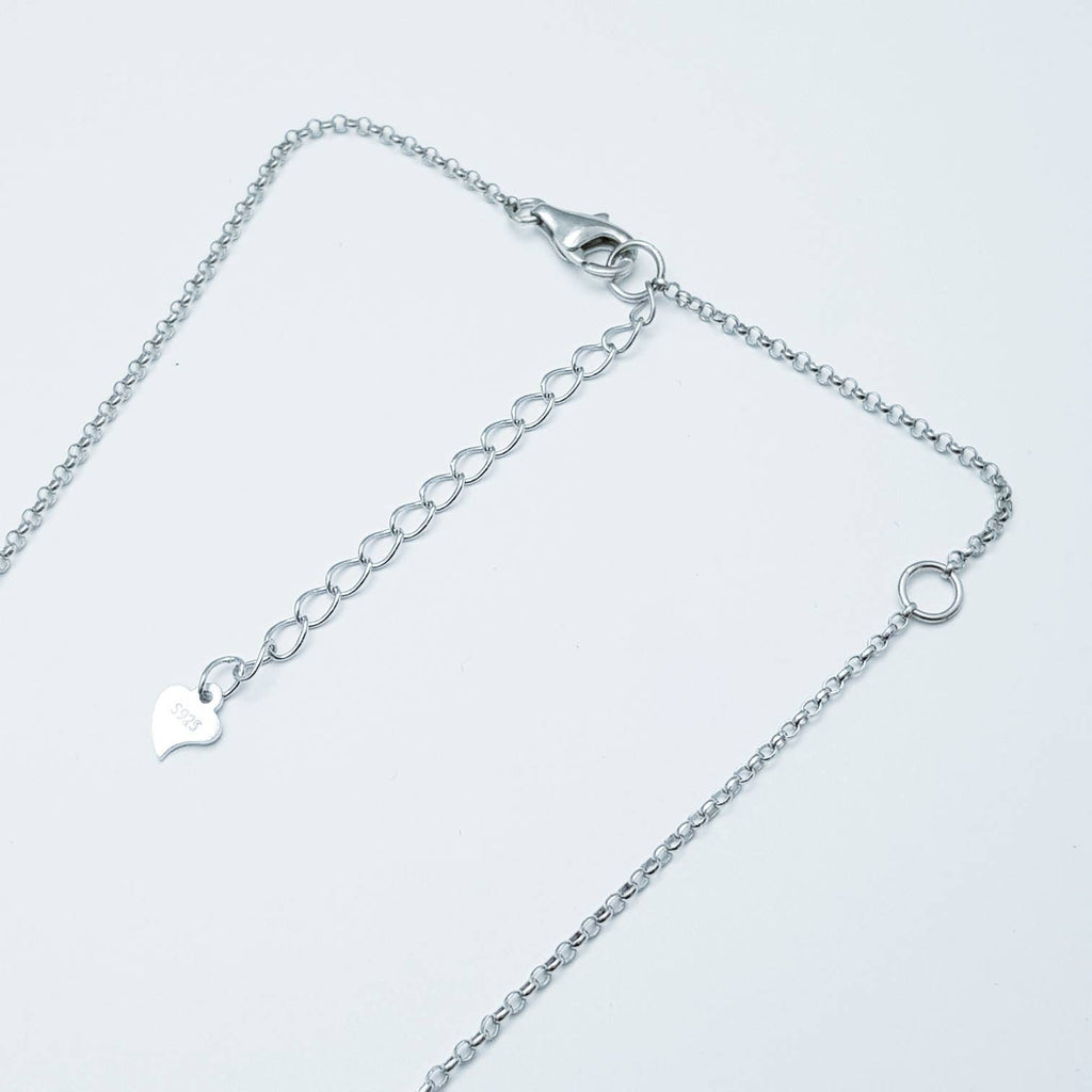 Sterling silver single stone pendant, Classic faux diamond necklace, sliding diamond chain