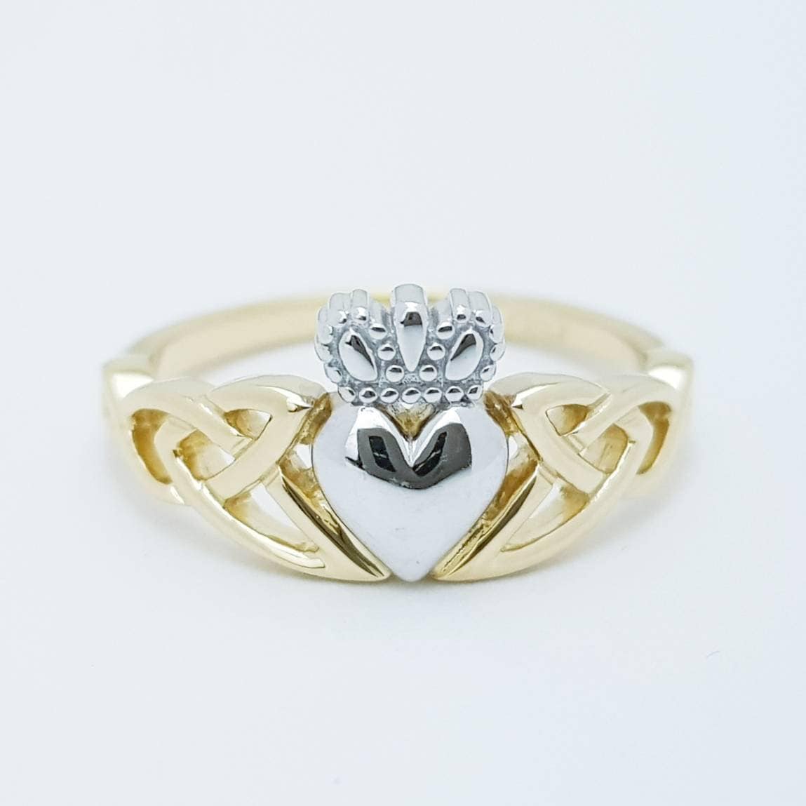 Sterling Silver Claddagh ring, gold celtic Knot Claddagh Ring, Irish heart and hands Ring
