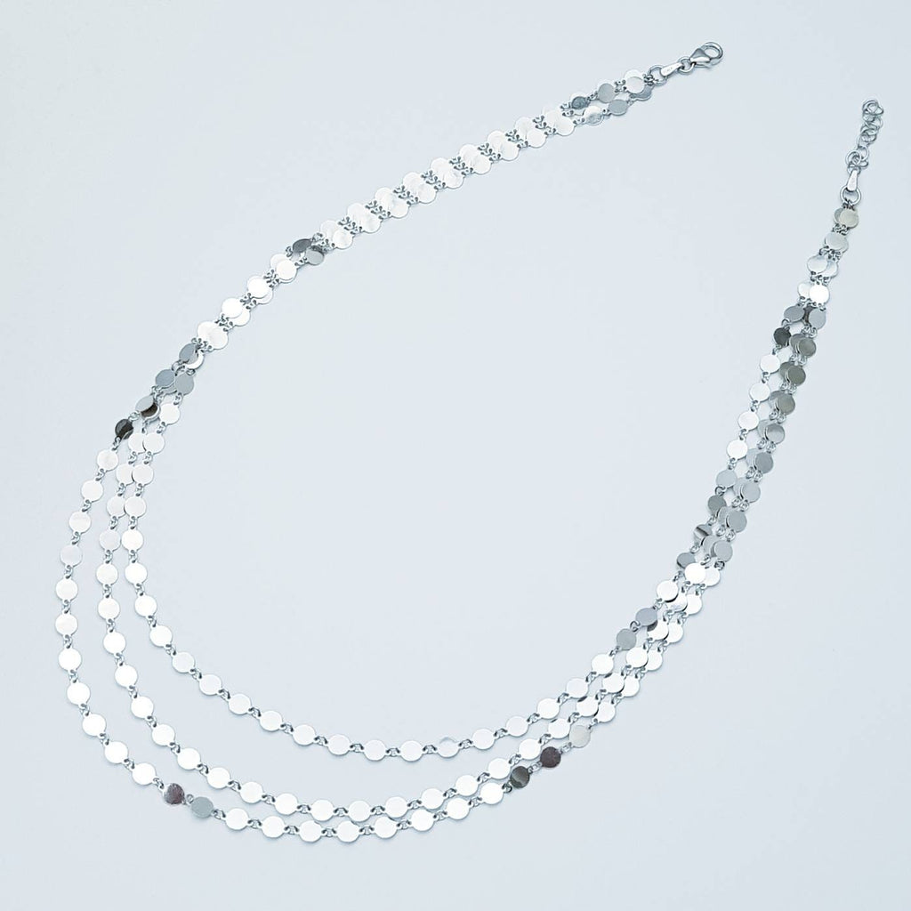 Light Sterling Silver necklace, sparkling three strand chain necklace