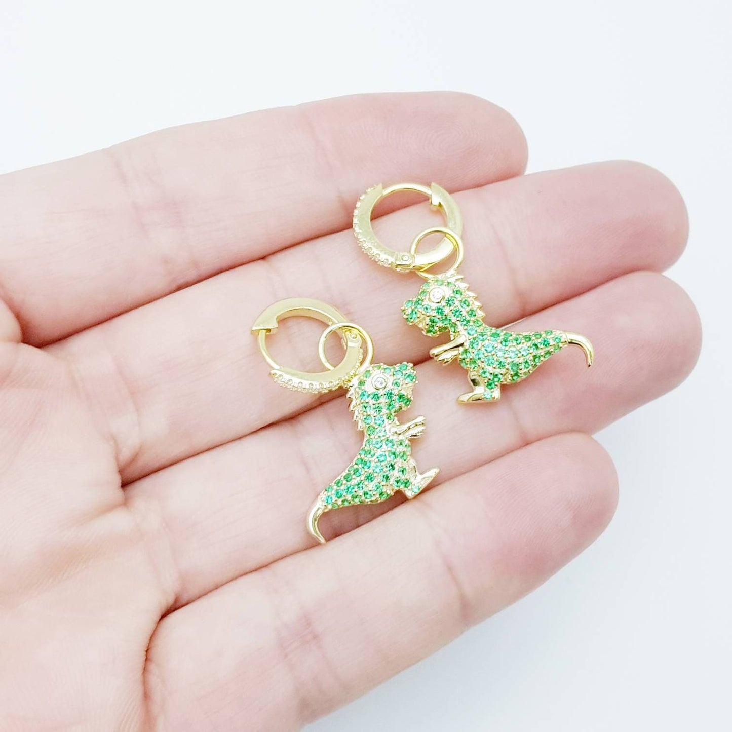 Godzilla gold hoops with removable charm, cute drop earrings, two earrings in one