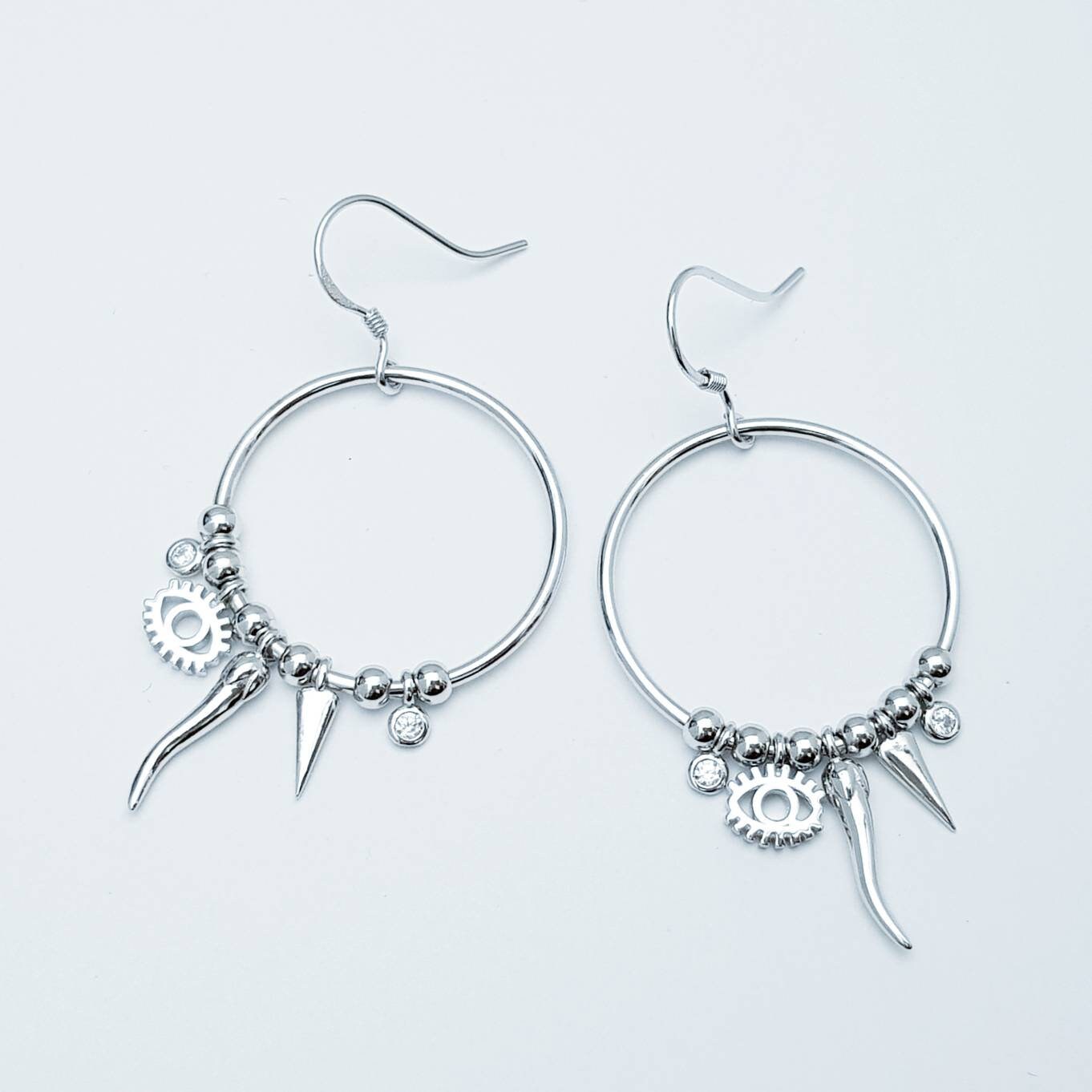 French wire hook earrings, large round unique drop earrings, evil eye boho earrings, festival earrings