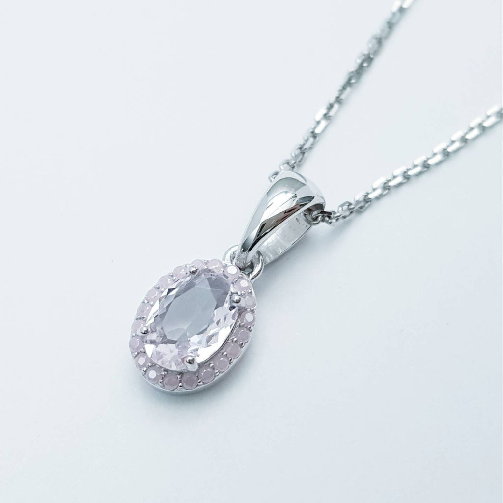 Dainty small pink halo necklace, cute pink pendant