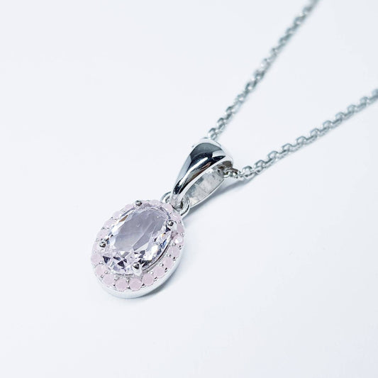 Dainty small pink halo necklace, cute pink pendant