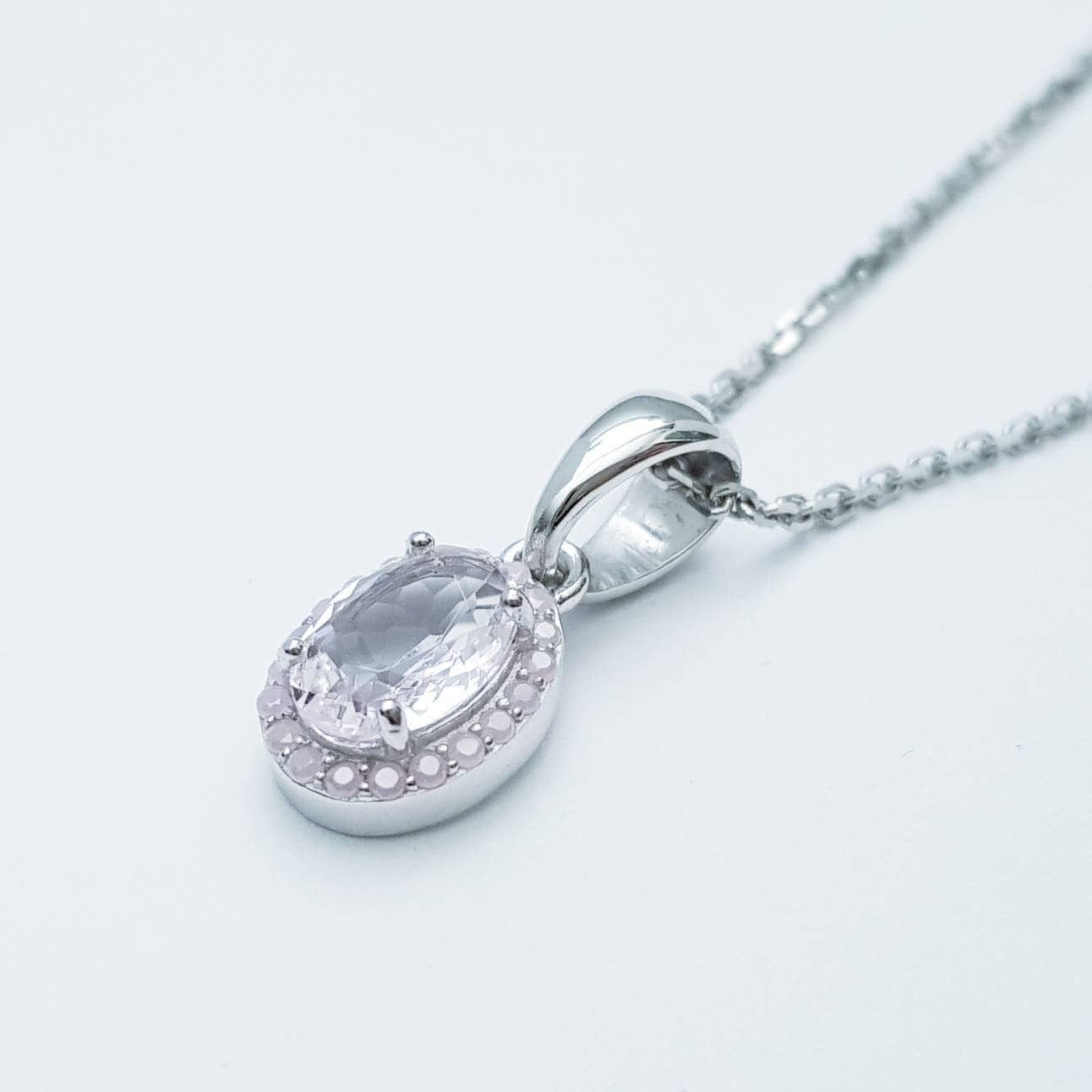 Dainty small pink halo necklace, cute pink pendant
