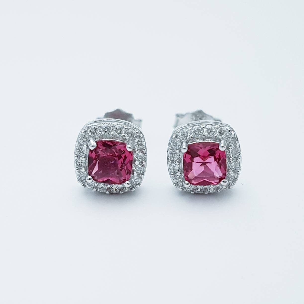 Small Red earrings, ruby stud earrings, July birthstone, vintage earrings, square shaped earrings, ruby stud earrings