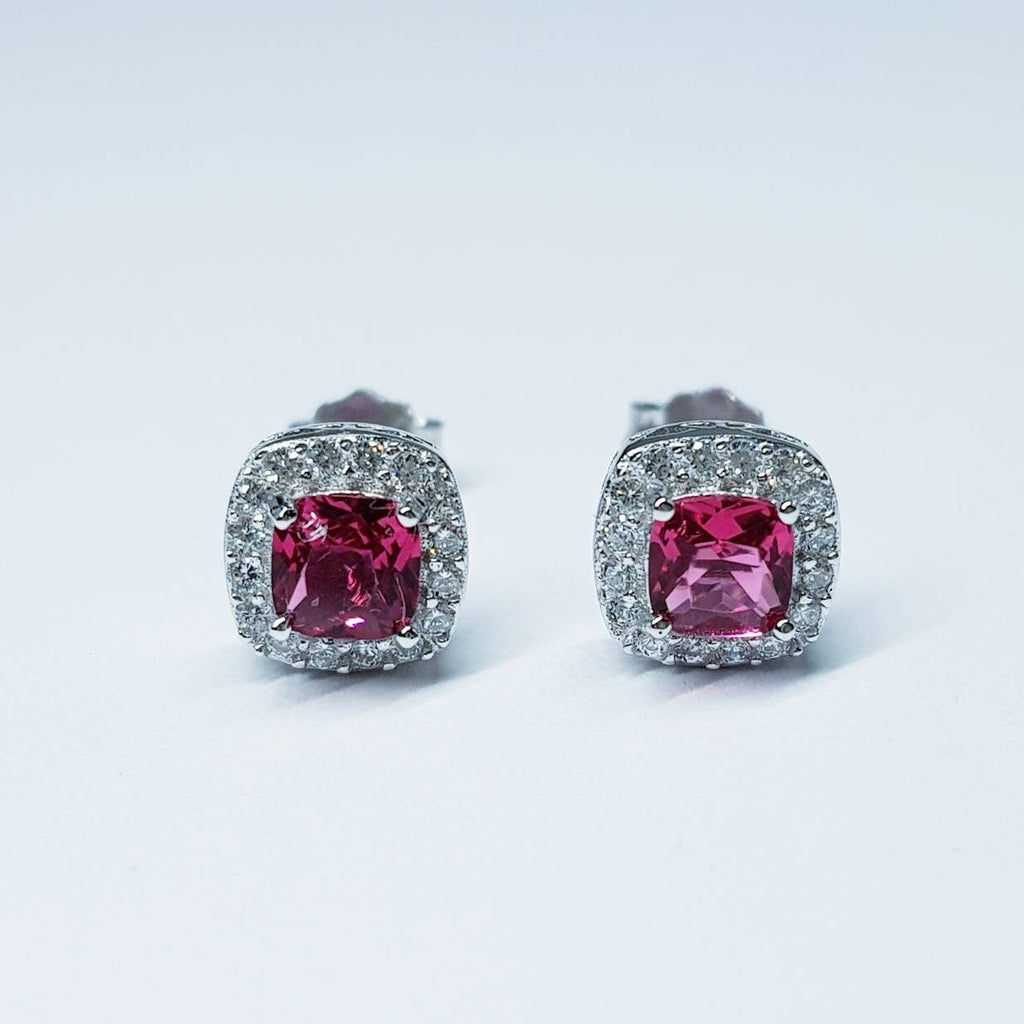 Small Red earrings, ruby stud earrings, July birthstone, vintage earrings, square shaped earrings, ruby stud earrings