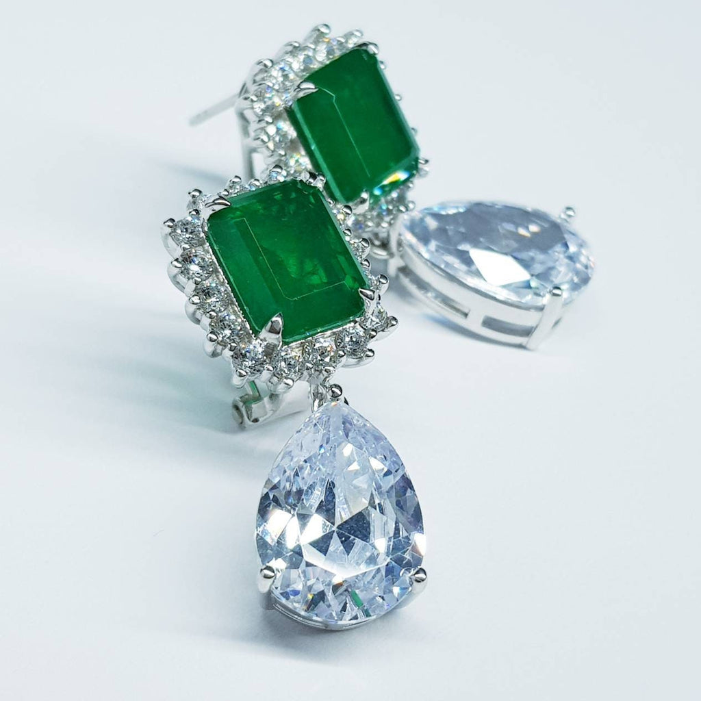 Stunning Emerald drop earrings, green earrings, green leverback earring, diamond teardrop earrings, gifts for her, green dress earrings