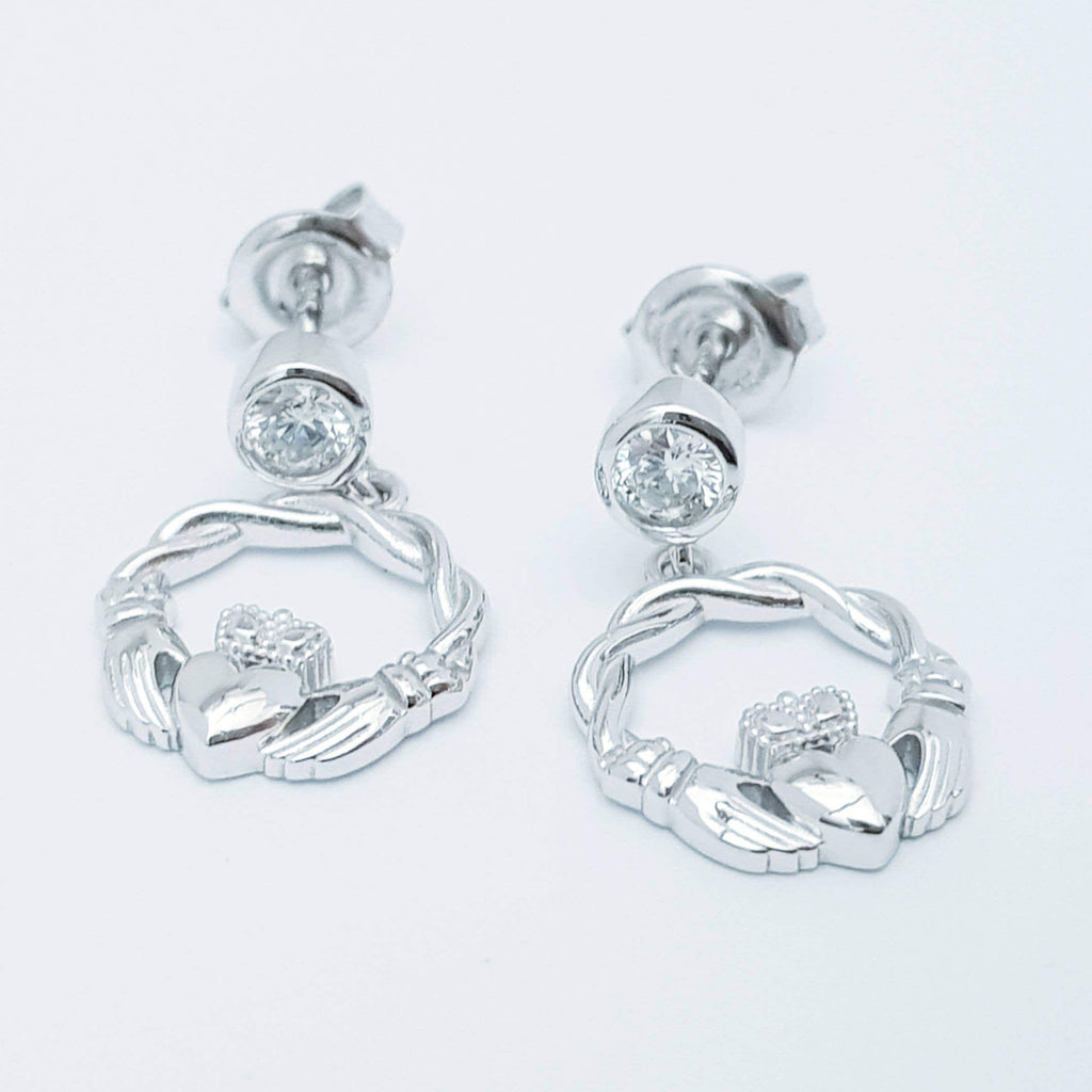 Claddagh drop Earrings, small celtic silver Claddagh Earrings