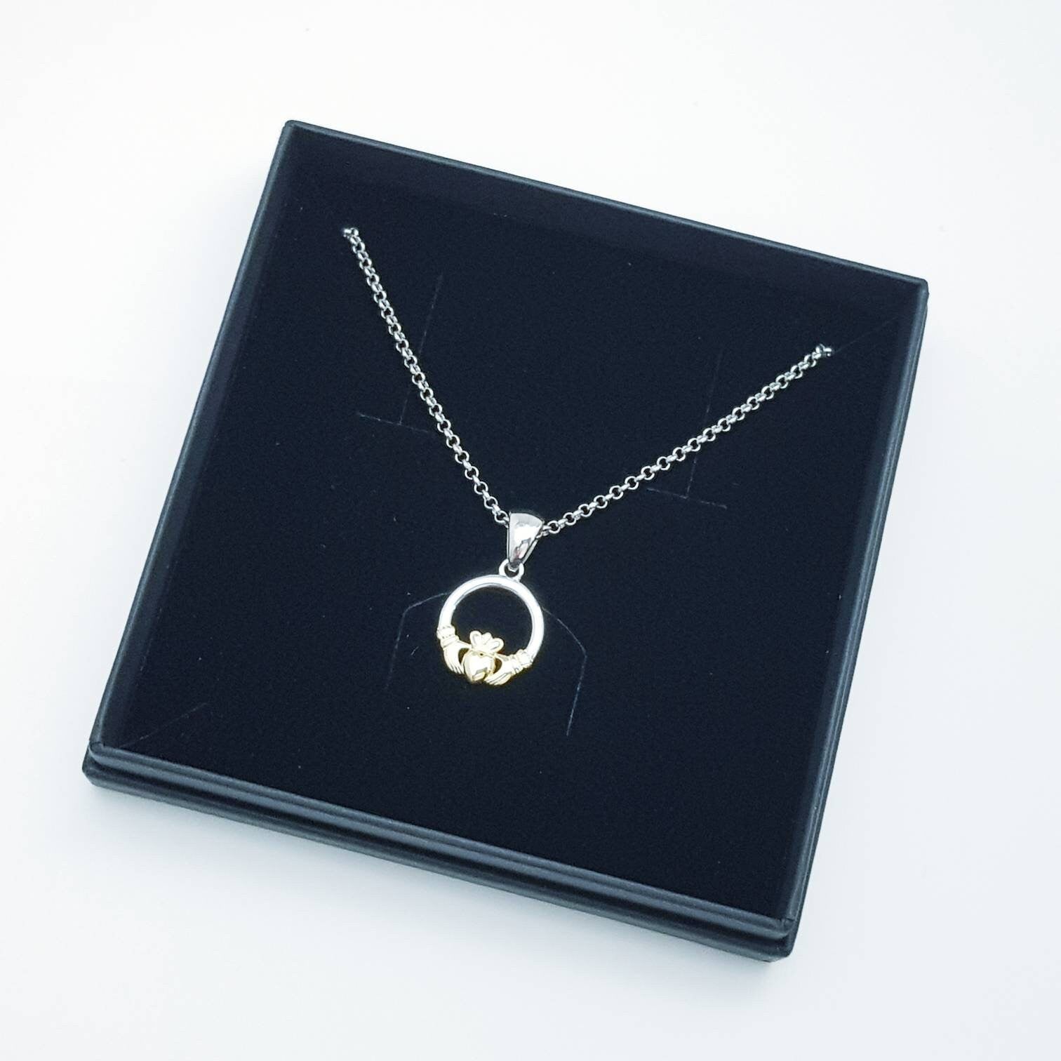 Dainty Claddagh pendant, Irish claddagh necklace from Galway, Gold and Silver claddagh necklace
