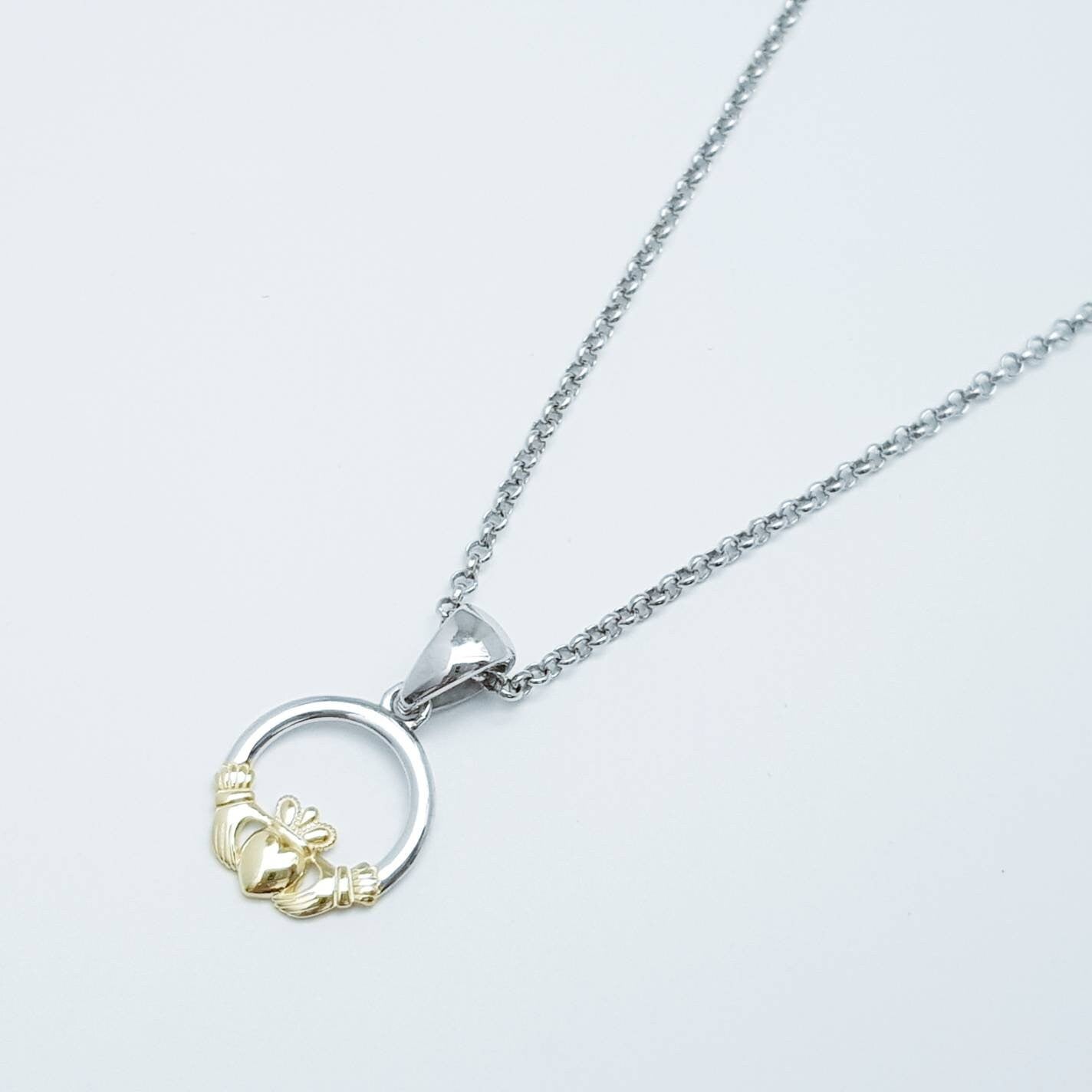 Dainty Claddagh pendant, Irish claddagh necklace from Galway, Gold and Silver claddagh necklace