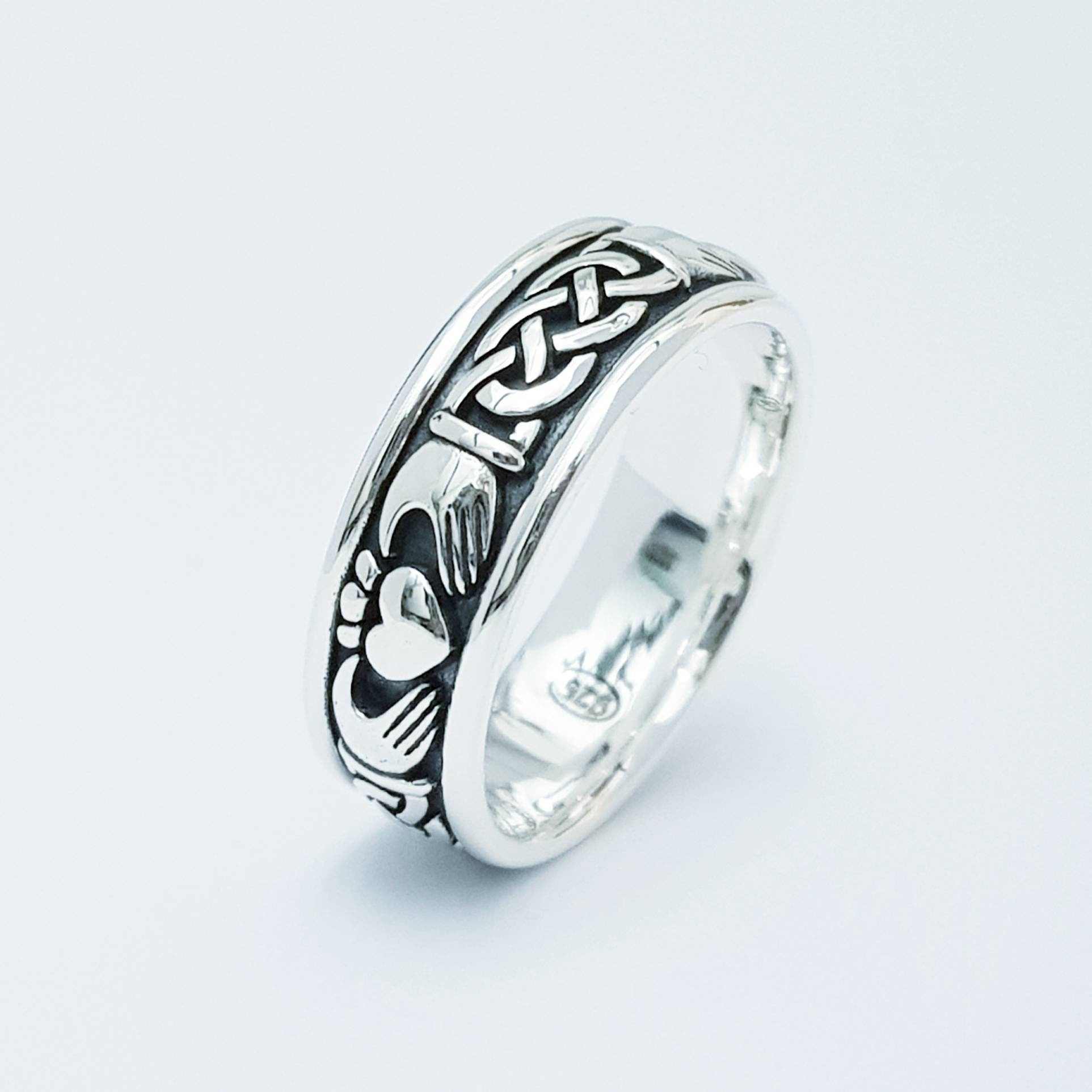 Sterling Silver Claddagh ring, Celtic Knot Claddagh Ring, Claddagh band